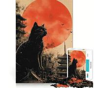 Puzzle da 1000 pezzi con gatto nero e paesaggio urbano giapponese,ritaglio preciso,sfida intelligente e divertente,gioco di svago,regalo di Natale 38x26cm