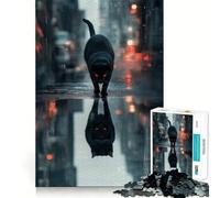 Puzzle da 1000 pezzi con gatto nero e riflesso,ritaglio preciso,attività di gioco intelligente,momento di gioco rilassante,regalo di compleanno 50x75cm