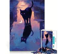Puzzle da 1000 pezzi con gatto nero e riflesso,taglio preciso,sfida intelligente e divertente,gioco per il tempo libero,regalo di Natale 38x26cm