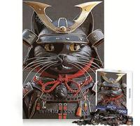 Puzzle da 1000 pezzi con gatto nero e samurai vintage per adulti, ideale per concentrarsi, rilassarsi e divertirsi, con tagli precisi e un'atmosfera accogliente, perfetto come regalo di Natale 38x26cm