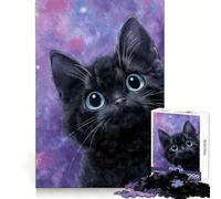 Puzzle da 1000 pezzi con gatto nero e sfondo galattico per adolescenti, ideale per il tempo libero, la fuga dalla realtà, un regalo significativo (38x52cm)