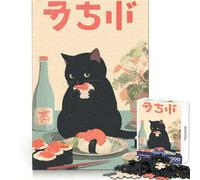 Puzzle da 1000 pezzi con gatto nero e sushi giapponese per ragazzi, ideale per stimolare la mente e divertirsi senza stress, con bordi definiti, perfetto come regalo di Natale (50x75cm)