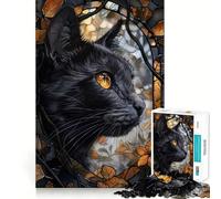 Puzzle da 1000 pezzi con gatto nero e vetrata artistica Divertimento assicurato,stimola la mente,ideale per momenti di relax e tranquillità,perfetto come regalo di Natale 50x75cm
