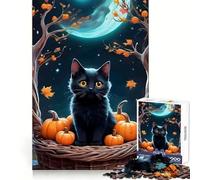 Puzzle da 1000 pezzi con gatto nero e zucche in un cesto, ideale per ragazzi, stimola la capacità di ragionamento, offre svago e divertimento, con bordi ben definiti ed è un regalo invernale (38x26cm)