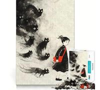 Puzzle da 1000 pezzi con gatto nero,fantasmi e yokai,gioco con bordi perfetti,gioco cognitivo divertente,gioco lento,divertente,decorazione natalizia (50x75cm)