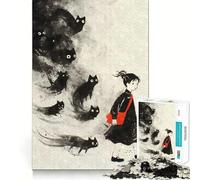 Puzzle da 1000 pezzi con gatto nero,fantasmi e yokai Pezzi ben definiti Gioco cognitivo per momenti di relax e divertimento,ideale per decorazioni natalizie (38x26cm)