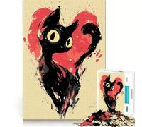 Puzzle da 1000 pezzi con gatto nero in un cuore,taglio perfetto,divertente rompicapo cognitivo,gioco per il tempo libero,regalo artistico di Natale 38x26cm