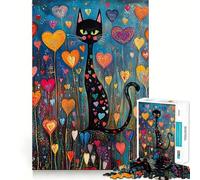 Puzzle da 1000 pezzi con gatto nero in un giardino a forma di cuore,gioco di precisione con bordi perfetti,giocattolo per allenare la mente,divertimento a gioco lento,regalo di compleanno 38x52cm