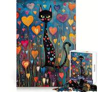 Puzzle da 1000 pezzi con gatto nero in un giardino a forma di cuore, ideale per adolescenti Un regalo significativo e stimolante per il tempo libero (50x75cm)