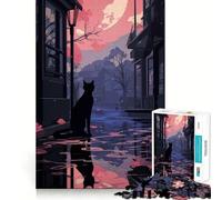 Puzzle da 1000 pezzi con gatto nero in un paesaggio urbano piovoso Gioco a incastro preciso,divertente e creativo,per un'esperienza rilassante,ideale come regalo di Natale 38x26cm