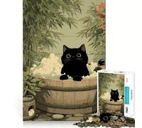 Puzzle da 1000 pezzi con gatto nero in vasca da bagno in Giappone Gioco di precisione e divertente,stimola la mente,ideale per momenti di relax e come decorazione natalizia 38x52cm