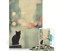 Puzzle da 1000 pezzi con gatto nero,luci della città,taglio senza soluzione di continuità,gioco di logica,regalo,gioco casual,decorazione natalizia per la casa (50x75cm)