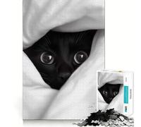 Puzzle da 1000 pezzi con gatto nero nascosto sotto una coperta,bordi sottili,gioco creativo per allenare la mente e rilassare,regalo di Natale (50x75cm)