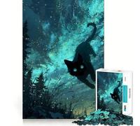 Puzzle da 1000 pezzi con gatto nero nella foresta sotto una notte stellata Divertimento assicurato,stimolante per la mente,ideale per momenti di relax e tranquillità,perfetto come regalo di Natale