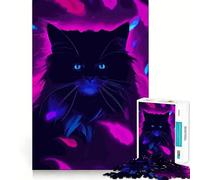 Puzzle da 1000 pezzi con gatto nero neon mistico per adulti e ragazzi, gioco di logica, relax, taglio di precisione, (50x75cm)