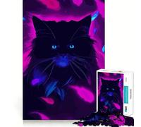 Puzzle da 1000 pezzi con gatto nero neon mistico per adulti e ragazzi, gioco di logica, relax, taglio perfetto, articolo dei desideri di Babbo Natale (38x26cm)