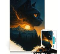 Puzzle da 1000 pezzi con gatto nero,paesaggio e silhouette,ritaglio preciso,sfida intelligente e divertente,gioco di svago,regalo di Natale 38x26cm