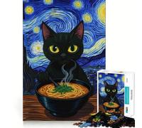 Puzzle da 1000 pezzi con gatto nero,ramen e dipinto di notte stellata,taglio perfetto,divertente rompicapo cognitivo,gioco per il tempo libero,regalo artistico di Natale 38x26cm