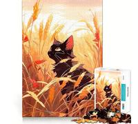 Puzzle da 1000 pezzi con gatto nero seduto in una spiga di grano,disegno ritagliato con precisione,sfida intelligente e divertente,gioco per il tempo libero,regalo di Natale 50x75cm