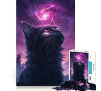 Puzzle da 1000 pezzi con gatto nero sotto una galassia,disegno ritagliato con precisione,sfida intelligente e divertente,gioco per il tempo libero,regalo decorativo di Natale 38x26cm