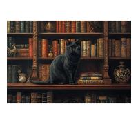 Puzzle da 1000 pezzi con gatto nero, stile vintage, per libreria - Cosy Dark Academia, Aesthetic Gothic Home