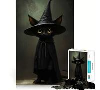 Puzzle da 1000 pezzi con gatto nero,strega,cappello e mantello Gioco di logica,rilassante,decorazione natalizia per la casa 38x26cm