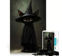 Puzzle da 1000 pezzi con gatto nero,strega,cappello e mantello Gioco di squadra,divertente per allenare la mente,ideale per momenti di relax,perfetto come decorazione natalizia da appendere al muro