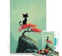 Puzzle da 1000 pezzi con gatto nero su albero autunnale,gioco a incastro preciso,giocattolo creativo e divertente,gioco rilassante,regalo di Natale tranquillo 50x75cm