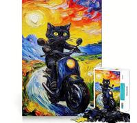 Puzzle da 1000 pezzi con gatto nero su motocicletta,decorazione a incastro,regalo rompicapo,gioco di pace,opera d'arte natalizia 50x75cm