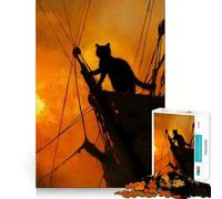 Puzzle da 1000 pezzi con gatto nero su nave al tramonto,incastro perfetto,attività di gioco intelligente,divertimento per il tempo libero,regalo di compleanno 38x52cm