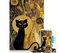 Puzzle da 1000 pezzi con gatto nero su sfondo dorato,bordo perfetto per giocare,gioco di allenamento mentale,divertimento a ritmo lento,regalo di compleanno 38x52cm