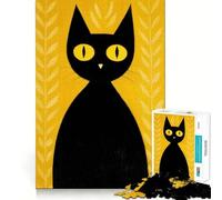 Puzzle da 1000 pezzi con gatto nero su sfondo giallo,decorazione a incastro,regalo rompicapo,gioco di pace,opera d'arte natalizia 38x26cm
