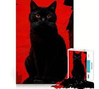 Puzzle da 1000 pezzi con gatto nero su sfondo urbano rosso,disegno ritagliato con precisione,sfida intelligente e divertente,gioco per il tempo libero,regalo di Natale 38x26cm