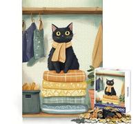 Puzzle da 1000 pezzi con gatto nero su una pila di coperte per adulti, ideale per il benessere mentale e come regalo di compleanno perfetto (50x75cm)