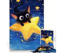 Puzzle da 1000 pezzi con gatto nero su una stella, ideale per ragazzi, stimolante per la logica, antistress e divertente, con incastro perfetto, perfetto come regalo di Natale (38x52cm)