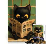Puzzle da 1000 pezzi con gatto nero, tema toilette e giornale, per adulti, ideale per il benessere mentale e il tempo ben speso, perfetto come regalo di compleanno (50x75cm)