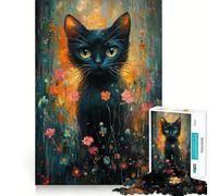 Puzzle da 1000 pezzi con gatto nero tra i fiori,divertente e preciso,stimolante per la mente,ideale per rilassarsi e come regalo di compleanno 38x26cm