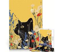 Puzzle da 1000 pezzi con gatto nero tra i fiori per adulti Ideale per concentrarsi, rilassarsi e divertirsi Taglio liscio Regalo di Natale accogliente (38x52cm)