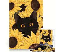 Puzzle da 1000 pezzi con gatto nero tra i girasoli, ideale per adolescenti, con un design accattivante, perfetto per il tempo libero e per una fuga dalla realtà, un regalo significativo (38x52cm)