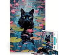 Puzzle da 1000 pezzi con gatto nero tra le ninfee,gioco a incastro preciso,giocattolo creativo e divertente,gioco rilassante,regalo di Natale per la tranquillità 38x26cm