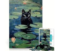 Puzzle da 1000 pezzi con gatto nero tra le ninfee,gioco di precisione,stimolante per la mente,ideale per momenti di relax,decorazione natalizia da parete 38x26cm