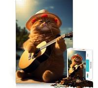 Puzzle da 1000 pezzi con gatto obeso che suona musica, ideale per adolescenti Gioco di logica chiaro, leggero e rilassante, con taglio perfetto, regalo perfetto (38x26cm)