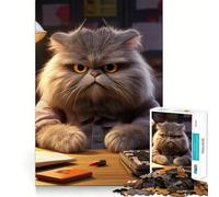 Puzzle da 1000 pezzi con gatto peloso arrabbiato che studia,ideale per adolescenti Divertente gioco di memoria,incastro perfetto,senza spazi vuoti,attività per tutta la famiglia (38x52cm)