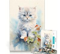Puzzle da 1000 pezzi con gatto persiano ad acquerello per adulti,gioco di logica e divertimento mentale con tecnologia di taglio laser avanzata,sfida divertente per passare il tempo (38x26cm)