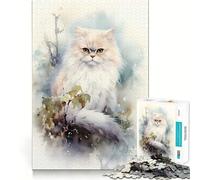 Puzzle da 1000 pezzi con gatto persiano ad acquerello per ragazzi, gioco stimolante per la mente, hobby tranquillo, taglio preciso, regalo stagionale (38x52cm)