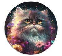 Puzzle da 1000 pezzi con gatto persiano colorato, puzzle rotondo da 1000 pezzi per adulti, perfetto per decorare casa e ufficio, feste, compleanni e regali di Natale, 67,5x67,5 cm.
