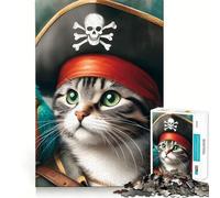 Puzzle da 1000 pezzi con gatto pirata e pappagallo per adulti e ragazzi, gioco stimolante e antistress, con contorni nitidi, ideale come regalo per le vacanze (38x26cm)