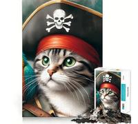 Puzzle da 1000 pezzi con gatto pirata e pappagallo per ragazzi, gioco di logica solido, divertimento rilassante, taglio di precisione, (50x75cm)