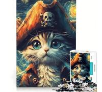 Puzzle da 1000 pezzi con gatto pirata e Van Gogh, antistress, divertente e spiritoso, ideale come decorazione da scrivania 38x52cm