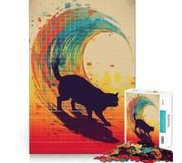 Puzzle da 1000 pezzi con gatto,pixel,onda,taglio netto,pezzo,sfida mentale,giocattolo rilassante,divertente,pezzo artistico natalizio (38x52cm)